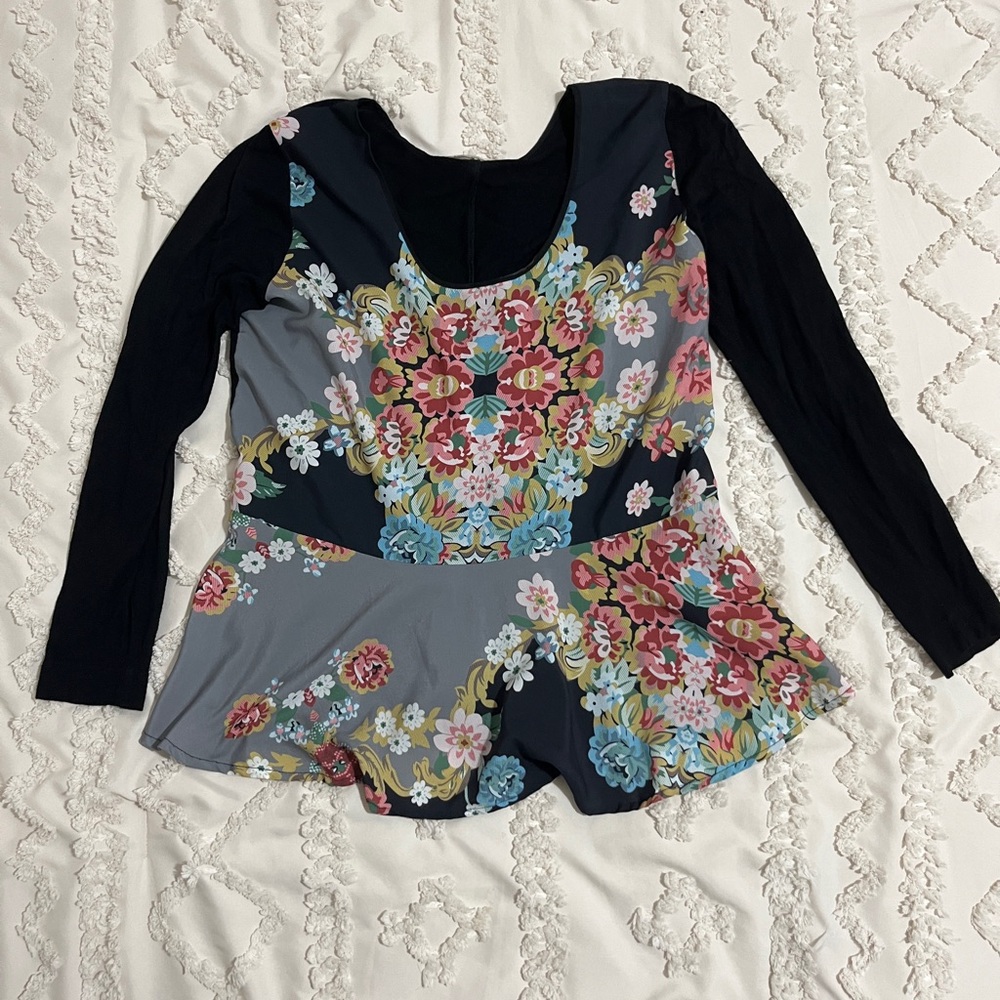 Language Black Floral Long Sleeve Blouse